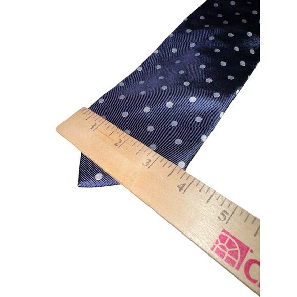 Paul Fredrick Silk Tie Made in USA Navy Blue White Polka Dot Mens Necktie Career - Picture 6 of 8
